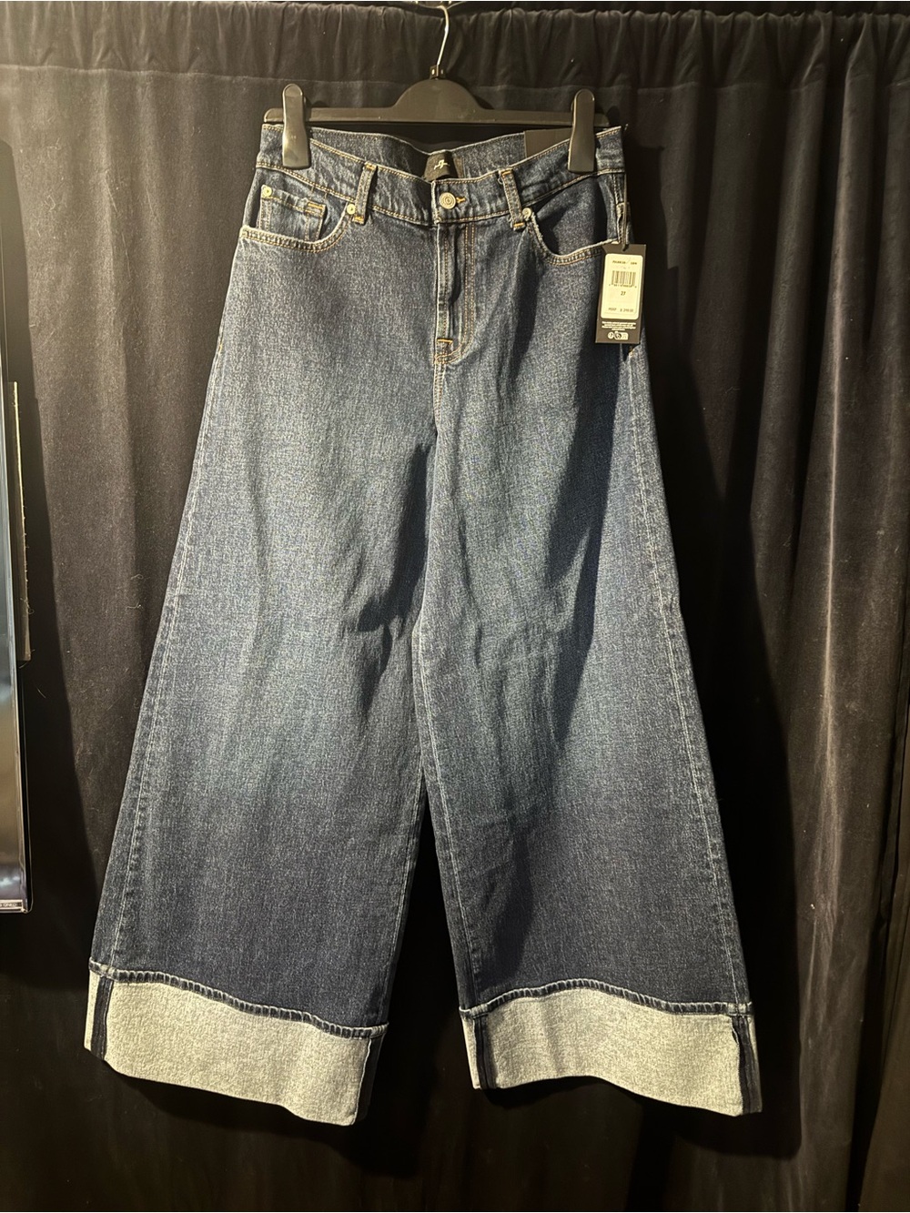 7 For All Mankind Wide-Leg Dark Blue Cuffed Jeans